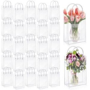 50 Pcs Clear PVC Gift Bags with Handles Reusable Shopping Bags for Retail - Picture 1 of 6