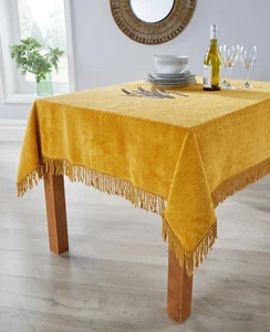 Diana Cowpe Yellow Tablecloths Traditional Cotton Chenille Tablecloth Fringed - Picture 1 of 2