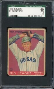 1933 Goudey Baseball #7 Ted Lyons SGC 3
