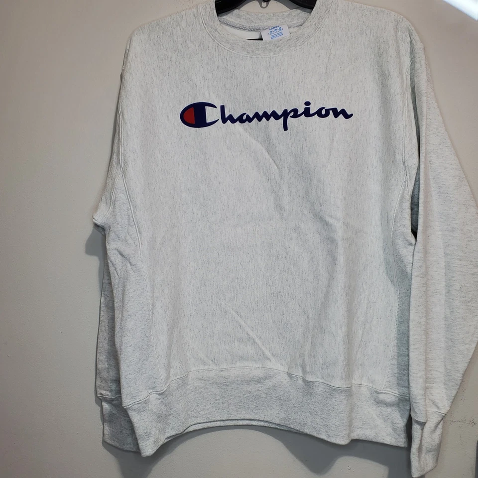 Champion Reverse Weave Crewneck Felt Logo Blue Sweatshirt Mens Small