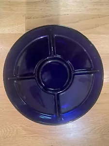 9.75 Cobalt Blue Divided Sectional Serving Glass Relish Tray Dish Made in France - Picture 1 of 1