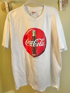 Vintage 90s Coca Cola T-Shirt Mens XL White 1998 Soda Snack Hanes Comfort Tee