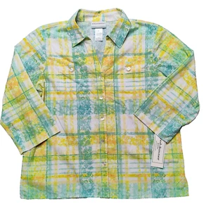 Alfred Dunner Petite Small PS Spring Lake Plaid Button Up Collard Shirt NEW - Picture 1 of 8