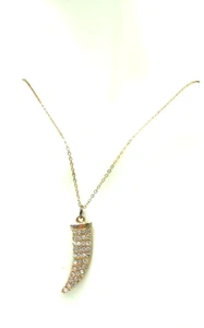 Gold Tone Rhinestone Horn Pendant on 1/20th 12K Gold Plated 16" Chain Necklace - Picture 1 of 3