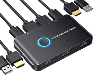 4K KVM Switch HDMI 2 Port Box with 2 USB and 2 HDMI Cable for 2 Computers Share - Afbeelding 1 van 8