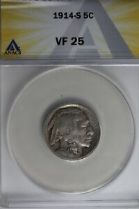 1914-S .05  ANACS  VF 25  Buffalo Nickel, Indian Nickel, 5 Cent Piece