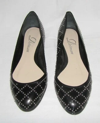 Delman Ballet Flats Black Leather w/Silver Metal Studs in Diamond Pattern 5.5M - Image 1 of 4