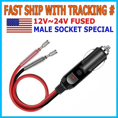 12V ~ 24V Fused Male Car Cigarette Lighter Socket Plug Connector Cable - Image 1 of 4
