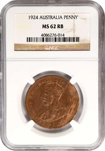 Australia 1924 Penny NGC MS62 RB rare in high grades - Picture 1 of 2