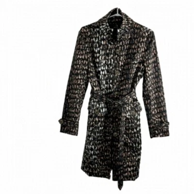 Gabardina de vestir Samuel Dong marrón y negro estampado animal para mujer talla S Foto 1 de 4