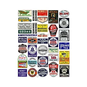 Dollhouse Diorama Sign Stickers, 37 Diorama Advertising Signs, 1 STICKER SHEET - Picture 1 of 1