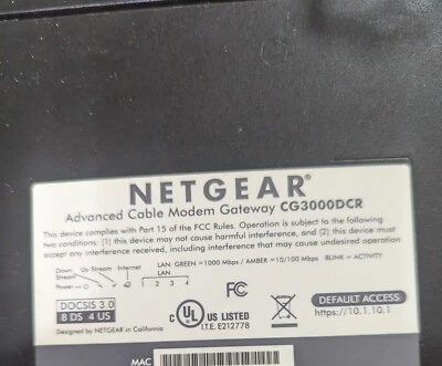 Netgear Comcast Advanced Cable Modem Gateway CG3000DCR Business Class Device - Image 1 of 3