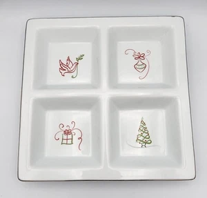 Nikolaus Weihnachtsplatte Tis The Season quadratisch geteilt Keramik weiß Schale - Bild 1 von 10