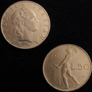 ITALIA, REPUBBLICA, 50 LIRE 1957 R, AXF, SCARSA. - Foto 1 di 1