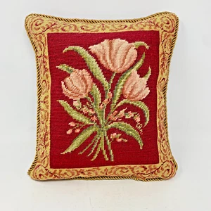 Almohada de tulipán punta de aguja roja lana floral 13x11 cordón de colección Cottagecore victoriano - Imagen 1 de 8
