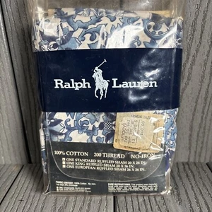 NEU VINTAGE Ralph Lauren 1987 Porzellan blau Vogel Blumen Standard Rüschen Schein - Bild 1 von 6