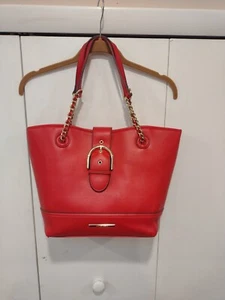 Anne Klein Red Shoulder Tote gold chain accents - Picture 1 of 8