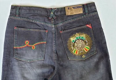 Pantalones de mezclilla para hombre LRG 38X32 pierna recta negros sueltos clásicos león bordado cremallera Foto 1 de 4