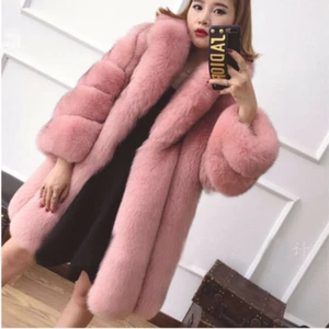Women Real Genuine Vulpes Fox Fur Coat Full Pelt Pink Natural Fur Long Overcoat - Picture 1 of 6