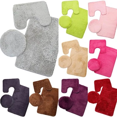 3 Teilig Set Badteppich Badematte Badvorleger Badgarnitur Duschvorleger Hänge - Bild 1 von 4