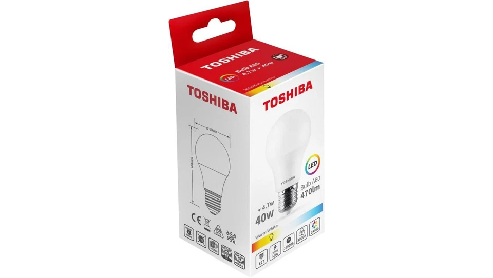 TOSHIBA LED N_STD A60 E27 4.7W 3000K/10szt./ - Image 1 of 1