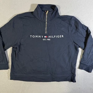 Tommy Hilfiger maglione donna mezza zip boxy pullover felpa blu navy XL - Foto 1 di 6