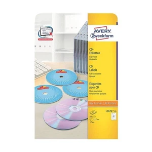 Avery White 117mm Self Adhesive Laser Full Face CD Labels - 2 Per Page - 25 Shee - Afbeelding 1 van 4