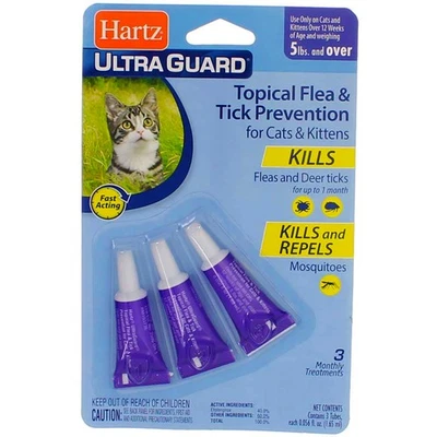 Hartz UltraGuard 跳蚤蜱滴适用于猫和小猫,5 磅及以上,3 克拉 — 第 1/2 张图片