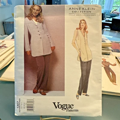 FREE SHIP! 1307 Vogue Patterns Anne Klein Sz 8-10-12 Misses Jacket Top Pants 80s - Image 1 of 2