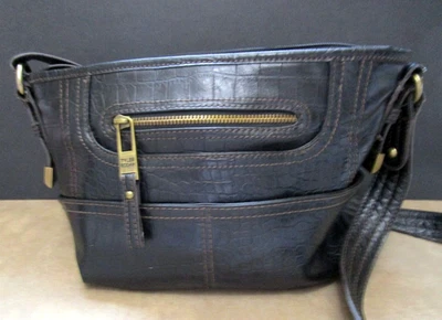 TYLER RODAN Y2K Dark Brown Alligator Croc Crossbody Shoulder Bag 3 Compartments - Image 1 of 4