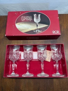 ROYAL CRYSTAL ROCK 6.75" Cut Crystal Wine Glass OPERA Pattern New Set Of 4 - Picture 1 of 10