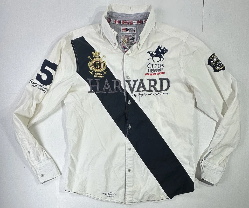 Camisa Polo Club Geographical Norway Línea Harvard Blanca Bordada Abotonada L Foto 1 de 4