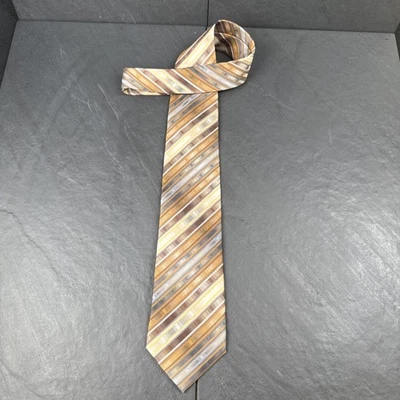 Van Heusen 金色灰色条纹男式领带 100% 真丝 58 x 3.5 领带 — 第 1/4 张图片