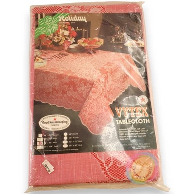 Mantel de encaje de vinilo vintage Vytex Holiday rojo blanco 60x90 recto sellado nuevo en stock EE. UU. Foto 1 de 4