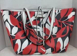 GUESS Women's Inside Out Faux Leather Tote Bag White/Floral Wearable On Both Sid - Picture 1 of 20