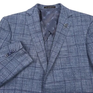 $598 John Varvatos Bond Blue Windowpane Slim Fit Sport Coat Jacket Mens Size 38R - Picture 1 of 13