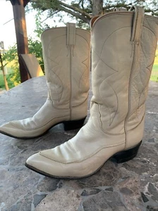Womens Vintage Rockabilly Tony Lama Black Label Cowboy Boots Tan Cream Size 7 A - Picture 1 of 12