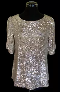 Top de manga corta con lentejuelas plateadas Cable + Gauge para mujer talla M - Imagen 1 de 11
