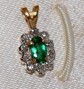 Vintage Nachlass Anhänger Smaragd Diamant 14K Gold Oval Kostenloser Versand - Bild 1 von 13
