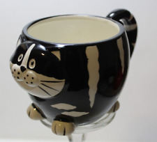 Pier 1 Ceramic fat chubby cat Black white  coffee mug cup