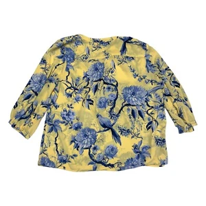 Cárdigan para mujer TALBOTS Petite amarillo azul floral pájaros 100 % poliéster - Imagen 1 de 4