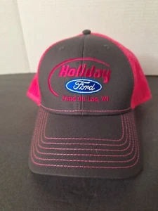 HOLIDAY FORD DEALERSHIP BASEBALL HAT FOND DU LAC WISCONSIN PINK TRUCKERS - Picture 1 of 8
