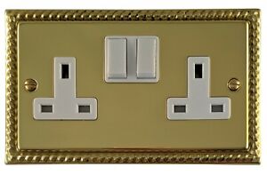 G&H MB10W Monarch Roped Polished Brass 2 Gang Double 13A Switched Plug Socket