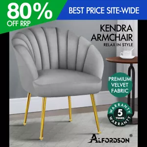 ALFORDSON Armchair Lounge Chair Accent Tub Chair Sofa Couch Velvet Grey - Picture 1 of 10