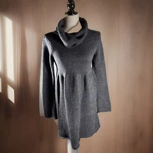 Vintage Y2K Old Navy Sweater Dress M Gray Babydoll Cowl Neck Cotton/Wool Empire - Picture 1 of 15