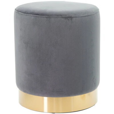 Pouf Poggiapiedi in Velluto Grigio Struttura in legno 31x31x38cm Base dorata Met - Immagine 1 di 4