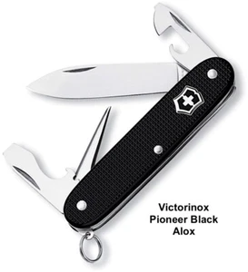 Victorinox Pioneer BLACK Alox Swiss Army Knife W/ Black Leather clip Pouch NEW - Picture 1 of 11