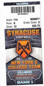 2014 SYRACUSE ORANGE VS VILLANOVA WILDCATS 8/29 TICKET STUB COLLEGE FOOTBALL - Picture 1 of 1