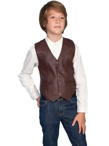 Scully Leather Kids Boys Brown Lamb Western Vest - Picture 1 of 2