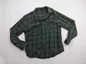 Matix Mens M Green Black White Flannel Shirt Plaid Cotton Spred Collar - Picture 1 of 7